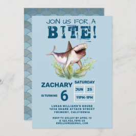 Join Us For a Bite Funny Shark Boys Birthday Party Einladung