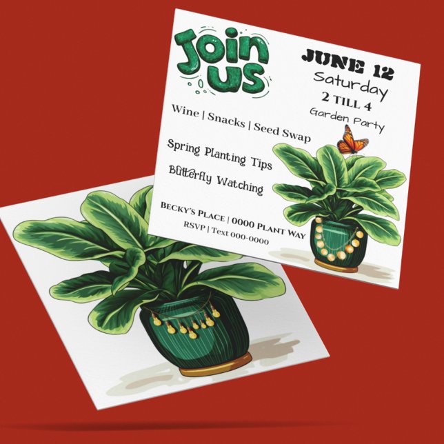 Join Us Plants and Butterflies Garden Party Invite Einladung (Join us for a plant party customizable invitation for everything garden related)
