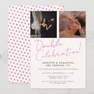Joint Birthday Double Celebration Pink Girl Foto Einladung
