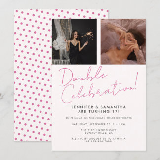 Joint Birthday Double Celebration Pink Girl Foto Einladung