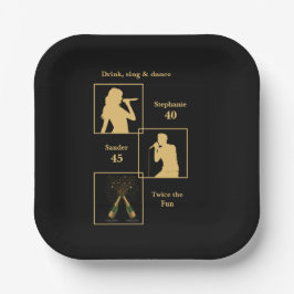 Joint Birthday Double the Fun Black Gold Pappteller