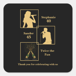 Joint Birthday Double the Fun Black Gold Quadratischer Aufkleber