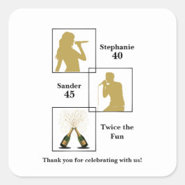 Joint Birthday Double the Fun White Gold Quadratischer Aufkleber