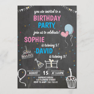 Joint Birthday Party Boy & Girl Chalkboard Niedlic Einladung