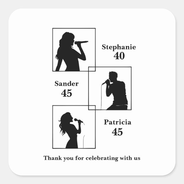 Joint Birthday Triple the Fun Minimalist Black Quadratischer Aufkleber (Vorderseite)