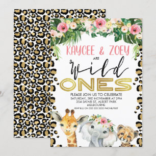 Joint Cheetah Floral Wild Ones Birthday Einladung