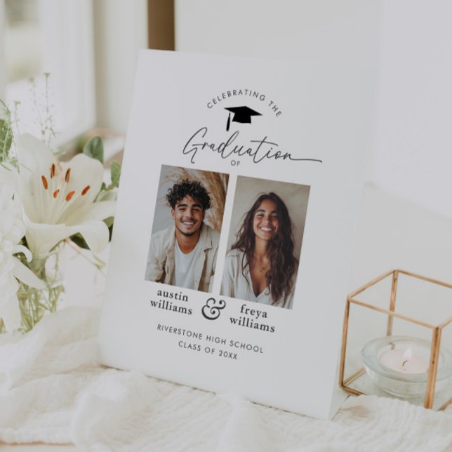 Joint Graduation Party 2 - Foto Willkommen Sockelschild (Zazzle Joint Graduation Party 2 Photo Welcome Pedestal Sign)