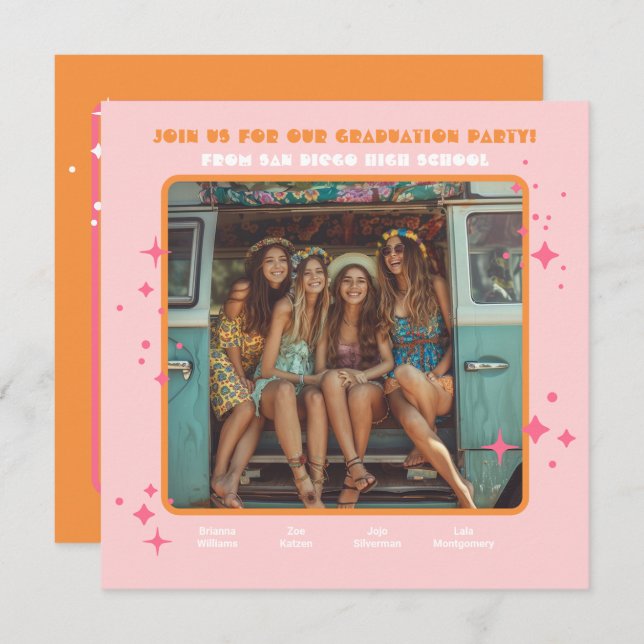 Joint Hippie Foto Graduation Party 4 Person Einladung (Vorne/Hinten)