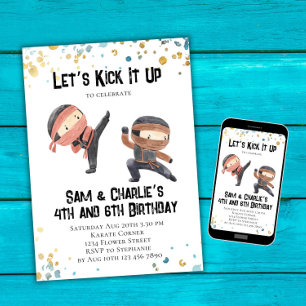 Joint Ninja Siblons Dual Birthday Party Einladung