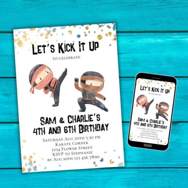 Joint Ninja Siblons Dual Birthday Party Einladung (Von Creator hochgeladen)