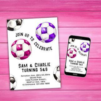 Joint Sibling Dual Sisters Twin Soccer Geburtstag Einladung
