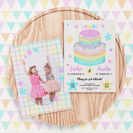 Joint Sisters Rainbow Birthday Party Foto Einladung