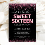 Joint Twin 16 . Geburtstag 16. Geburtstagspartei Einladung<br><div class="desc">Moderne gemeinsame 16. Geburtstagsfeier mit einem stilvollen schwarzen Hintergrund,  rosa Glitzer und Konfetti,  16 . Geburtstag rosa Helliumballons und einem doppelten,  leicht zu personalisierenden Schablon.</div>