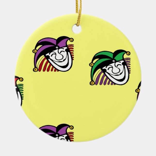 Joker farbige Hüte gelb Keramik Ornament (Vorne)