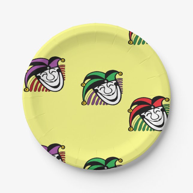 Joker farbige Hüte gelb Pappteller (Vorderseite)