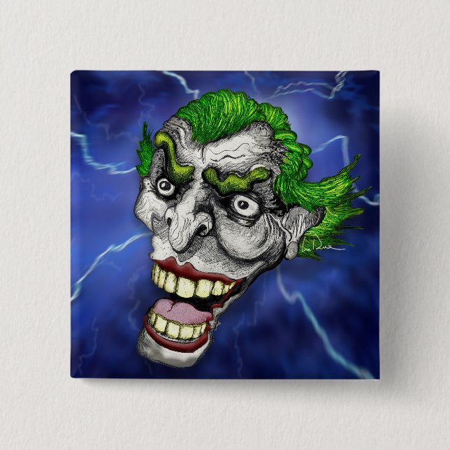 Joker Jester in einem Blitzgesturm von Doug LaRue Button (Vorderseite)