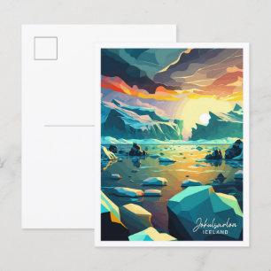 Jokulsarlon Island Reise Vintage-Illustration Postkarte