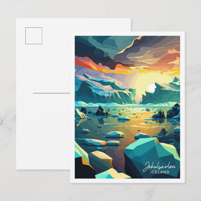 Jokulsarlon Island Travel Vintag Illustration Postkarte (Vorne/Hinten)