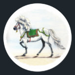 Jol Christmas Icelandic Horse Runder Aufkleber<br><div class="desc">Gemälde habe ich von meinem schönen isländischen Mare Freydis mit einem Farbwechsel und Urlaubsthema gemacht.</div>