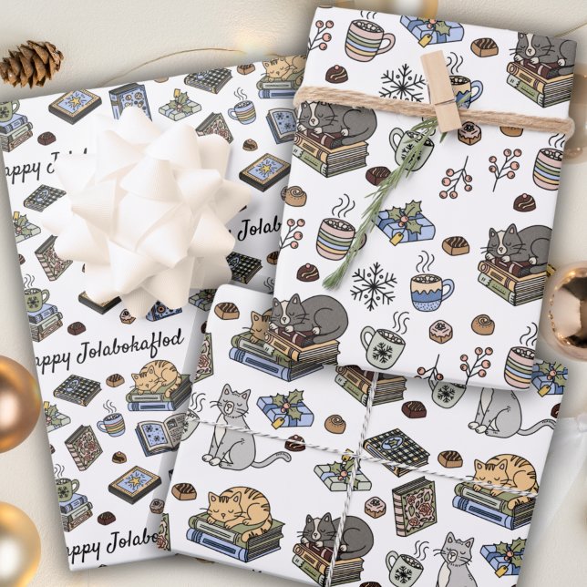 Jolabokaflod Books, Cats, and Cocoa Christmas Gift Geschenkpapier Set (Von Creator hochgeladen)