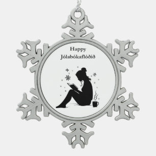 Jolabokaflod - Island Book Flood Schneeflocken Zinn-Ornament