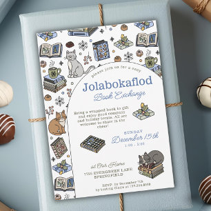 Jolabokaflod-Weihnachtsbuch-Tausch handgezeichnet Einladung