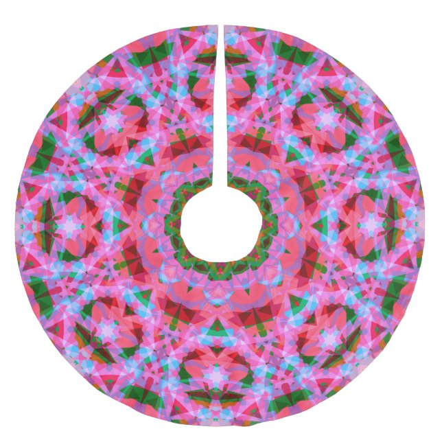 JolChristmas Pink Green Red Merry Star Muster Polyester Weihnachtsbaumdecke (Vorderseite)