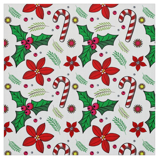 JolChristmas Poinsettia Holly Candy Cane Stoff (Muster)