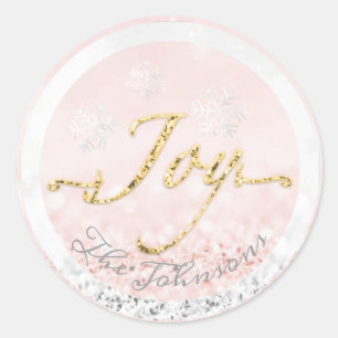 Jolidays Name Snowflakes Pink Gold Glitzer Runder Aufkleber