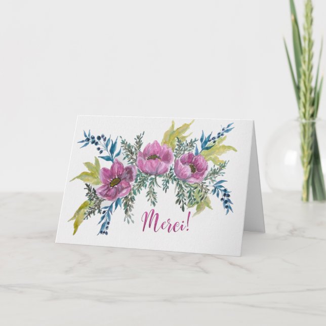 Jolie Anémone Rose Merci Carte de Remerciement Karte (Vorderseite)