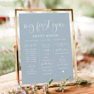 JOLIE Boho Dusty Blue Boy Erster Geburtstag Milest Poster