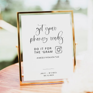 JOLIE Fun Modern Minimal Der Gram Wedding Hashtag Poster