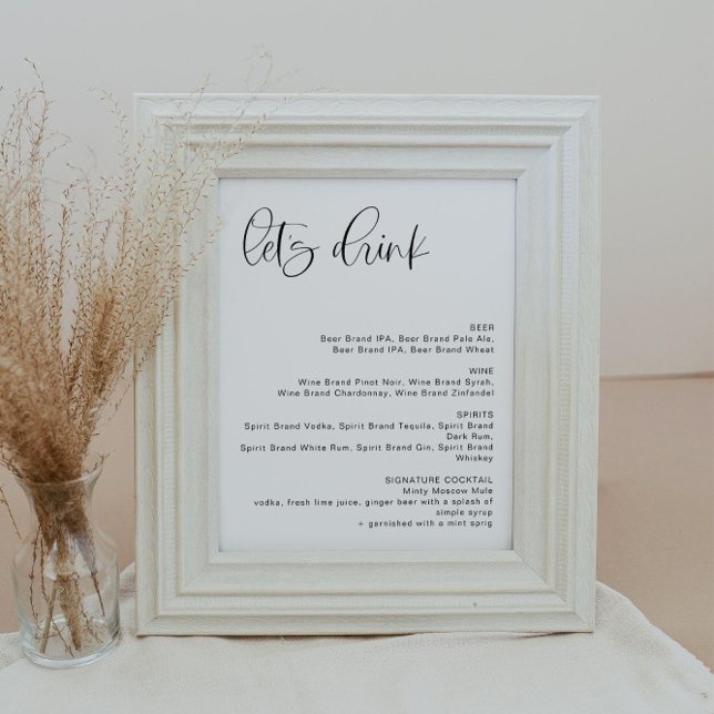JOLIE Minimalistisch Boho Let's Drink Bar Menu Sig Poster (Von Creator hochgeladen)