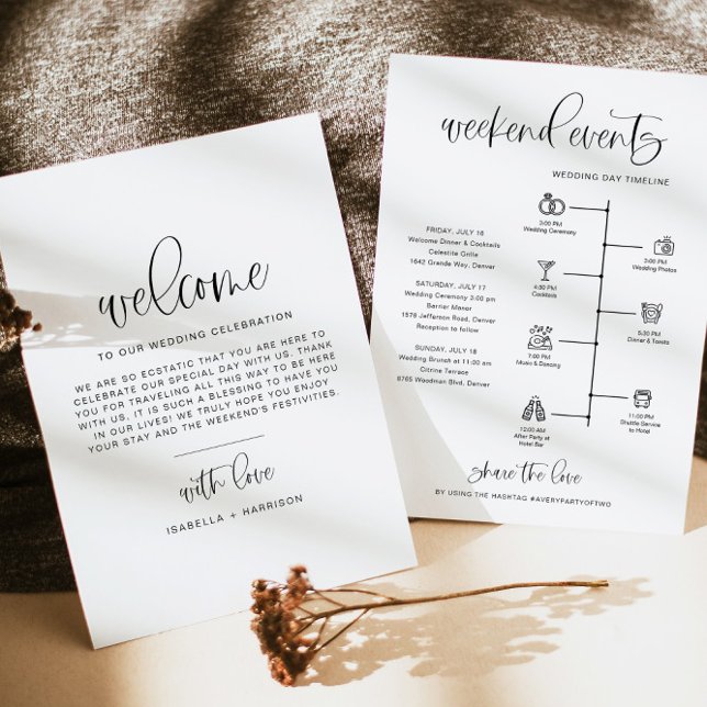 JOLIE Minimalistisch Boho Welcome Letter Timeline  Einladung (Von Creator hochgeladen)