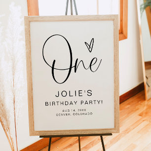 JOLIE Modern Boho One Heart First Birthday Willkom Poster