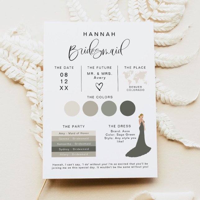 JOLIE Modern EDITABLE Bridesmaid Info Card Einladung (Von Creator hochgeladen)