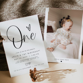 JOLIE Modern Minimal Boho 1. Geburtstag Foto Einladung