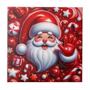 Jolly 3D Santa in Red Keramik Tiles Fliese