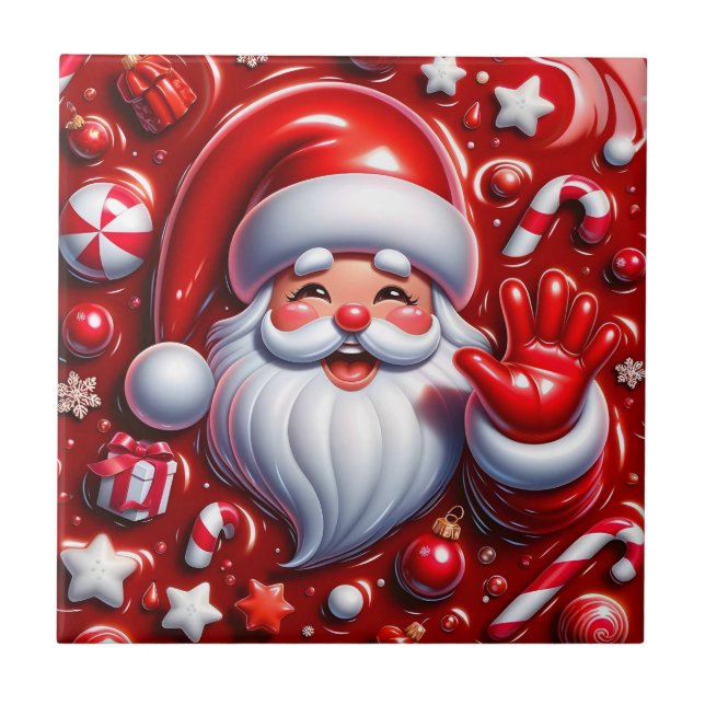 Jolly 3D Santa in Red Keramik Tiles Fliese (Vorderseite)