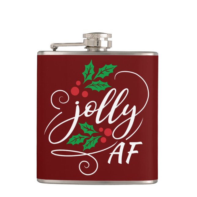 Jolly AF Christmas Holly Alcohol Drink Spaß Flachmann (Vorderseite)