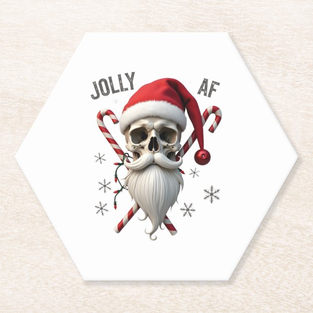 Jolly Af Christmas Skull Santa Hat Happy Xmas Holi Untersetzer (Vorderseite)