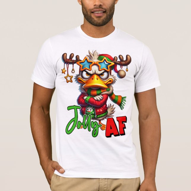Jolly AF - Sarcastic Grumpy Duck Christmas T-Shirt (Vorderseite)
