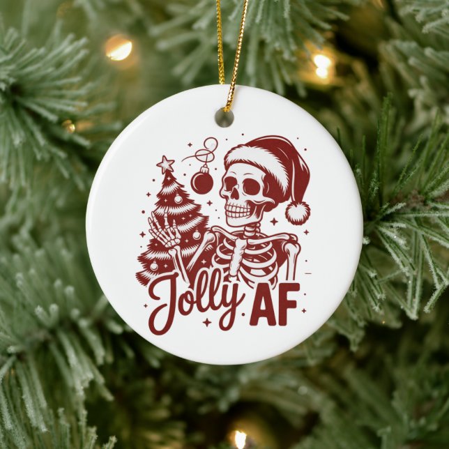 Jolly Af Skeleton Snarky Christmas Sarcastic Funny Keramik Ornament (Baum)
