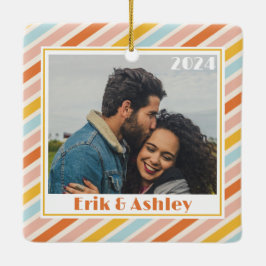 Jolly and Bright Colorful Stripes Foto Weihnachten Keramikornament