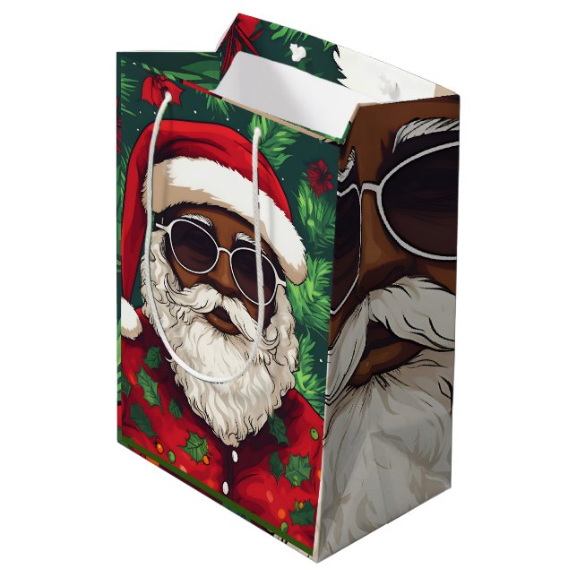 Jolly Black Santa Weihnachtsgeschenktasche Mittlere Geschenktüte (Rückseite Schrägansicht)