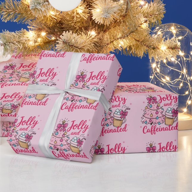 Jolly & Caffeinated Cofee Christmas Retro Trendy Geschenkpapier (Feiertage)