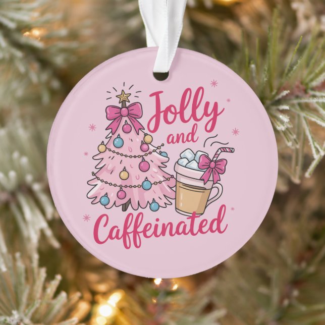 Jolly & Caffeinated Cofee Christmas Retro Trendy Ornament (Baum)