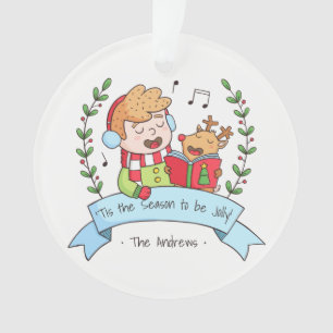 Jolly Christmas Carols Boy and Rentier Ornament