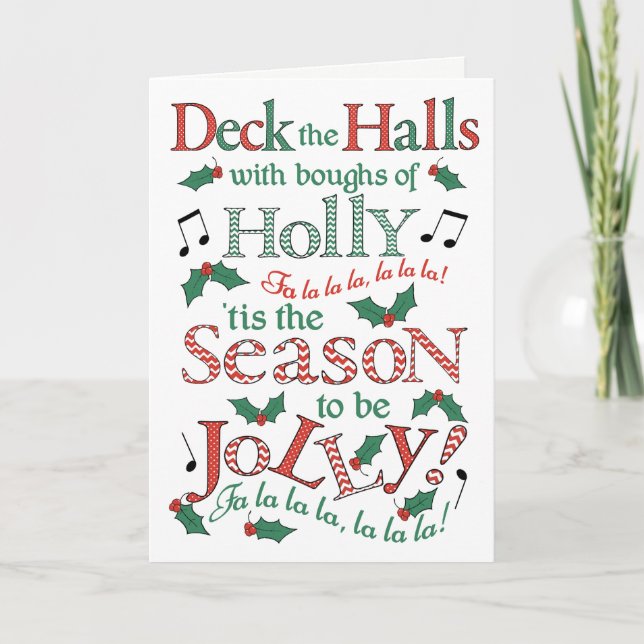Jolly Christmas Deck die Hallen mit Holly Karte (Vorderseite)