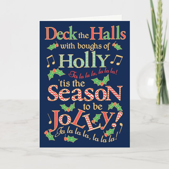 Jolly Christmas Deck die Hallen mit Holly Karte (Vorderseite)